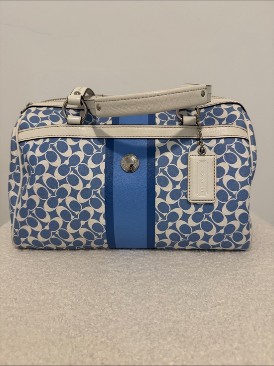 Coach Handbags - Coach Blue & White Signature Chelsea Stripe Satchel with Leather Trim Early 2010